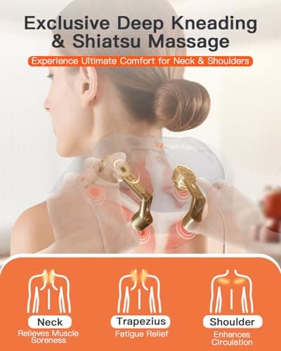 JZBRAIN Neck and Shoulder Massager with Heat – Cordless Shiatsu Neck Massager for Pain Relief Deep Tissue - Adjustable Speed & Modes Kneading Massage for Back - for Men Women 3