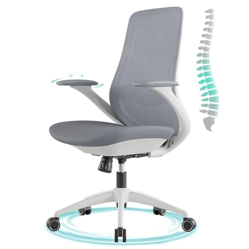 BERYTH Ergonomic Office Chair, High Back Mesh Desk Chair with Lumbar Support, 360° Swivel & Slide-Adjustable Arms, Tilt Lock and Recline, Breathable Task Chair for Home Office & Gaming (Grey)