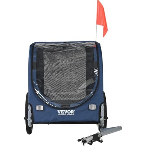 VEVOR Dog Bike Trailer, Supports up to 100 lbs, Pet Cart Bicycle Carrier, Easy Folding Frame with Quick Release Wheels, Universal Bicycle Coupler, Reflectors, Flag, Collapsible to Store, Blue/Black 4