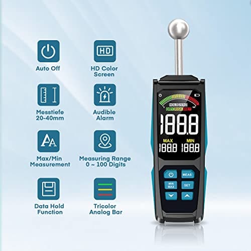 DURFICST 3-inch Color HD Large Screen Moisture Meter with Cloth Bag, 20-40mm Depth Analysis, for Wood, Wall, Plaster, Masonry 2