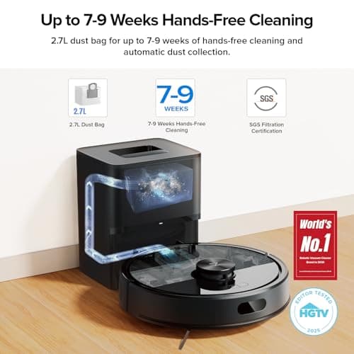 roborock Q7 M5+ Robot Vacuum and Mop, Upgraded from Q5 Max+, Up to 7-9 Weeks Self-Empty, 10000Pa Suction, Dual Anti-Tangle System for Pet Hair & Carpet, PreciSense LiDAR Navigation, App Control, Black 2