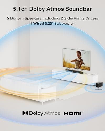 ULTIMEA 5.1CH Surround Sound Bar with Subwoofer, Dolby Atmos, VoiceMX, BassMX, APP, 300W Soundbar for Smart TV, Home Theater Surround Sound System for TV, BT 5.4, Poseidon M60 (2025 Model) 3