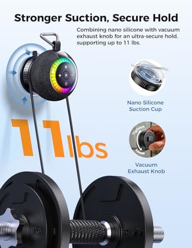 Shower Speaker Bluetooth Waterproof Portable: Birthday Christmas White Elephant Gifts Stocking Stuffers for Adults Teens, IPX7 Loud Sound with Suction Cup Removable, Cool Gadgets with Light-Black 5