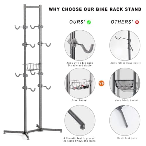 CXWXC 2-/4-Bike Storage Rack with Basket - Indoor Bike Rack for Garage/Apartment - Road Mountain and Hybrid Bike Garage & Home 3