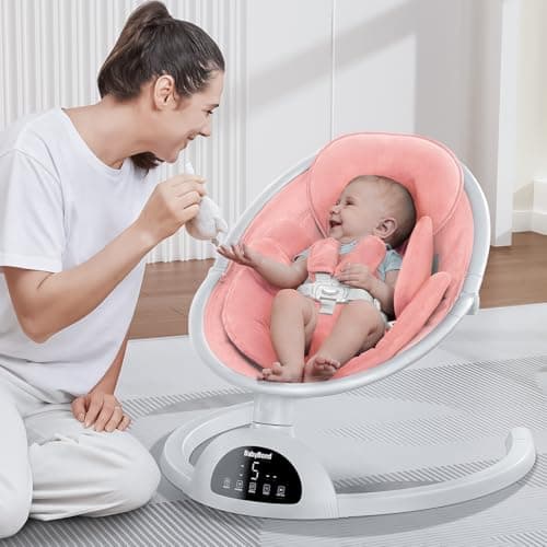 BabyBond Baby Swings for Infants, Bluetooth Infant Swing with Music Speaker, 3 Seat Positions, 5 Point Harness Belt, 5 Speeds and Remote Control - Portable Baby Swing for Indoor and Outdoor (Pink) 5