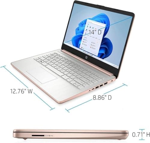 HP Essential Laptop, 14" HD Display, Intel Celeron N4120, 16GB RAM, 64GB eMMC, Webcam, HDMI, Wi-Fi, RJ-45, 1 Year Office 365, Windows 11 Home, Rose Gold 2