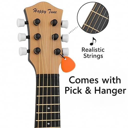 23" Acoustic Guitar, Kids 6 String Toy Guitar - Realistic Steel Strings - Beginner Practice First Musical Instrument for Children, Toddlers (Natural) 3