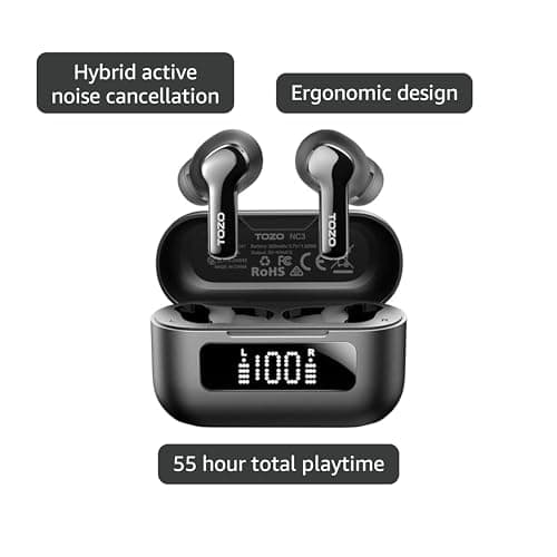 TOZO Hybrid Active Noise Cancelling Wireless Earbuds with 6 Mics AI Clear Call Ear Buds 68H Playtime with LED Display 32 Preset EQs via APP Bluetooth 5.3 IPX8 Waterproof in Ear Headphones 4