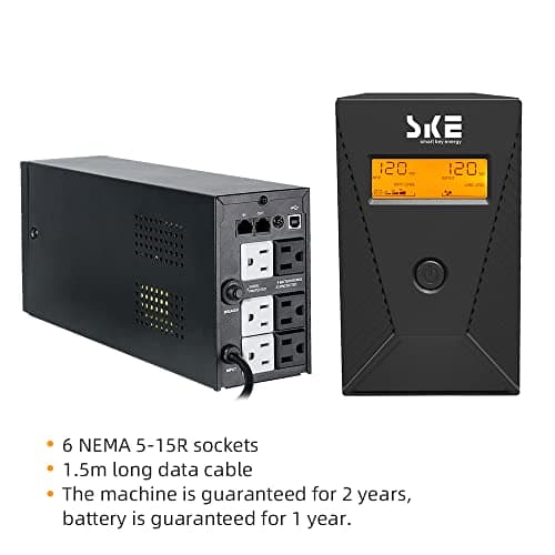 600VA/360W Ups Battery Backup and Surge Protector,Computer Uninterruptible Power Supply Units,SKE Ups Power Supply 5