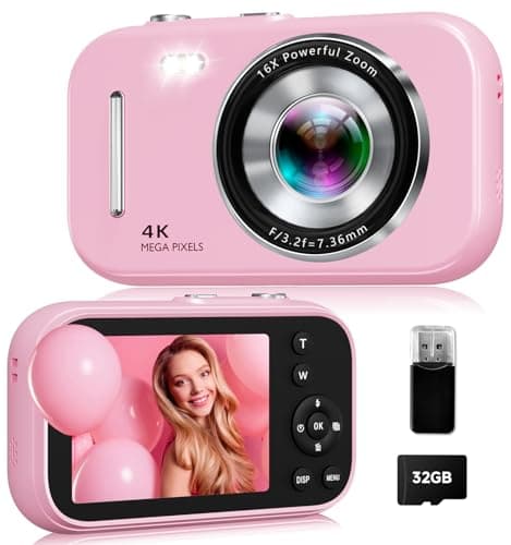 Digital Camera, 48MP 4K Compact Digital Camera with Auto Focus, Point and Shoot Camera with Beauty Mode, Anti-Shake, 32GB Card, Card Reader, Portable Travel Camera for Teens Beginners
