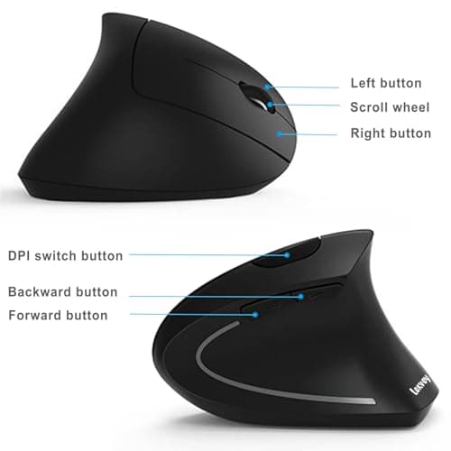 Ergonomic Mouse, LEKVEY Vertical Wireless Mouse - Rechargeable 2.4G Optical Vertical Mice : 3 Adjustable DPI 800/1200/1600 Levels 6 Buttons, for Laptop, Mac, PC, Computer, Desktop, Notebook etc, Black 5