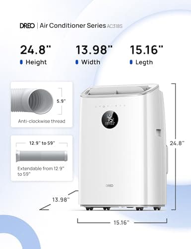 Dreo Portable Air Conditioners, 8000 BTU ASHRAE (5000 BTU DOE) Smart AC Unit for Bedroom with Drainage-free Cooling, 45dB Quiet, APP/Voice/Remote, Portable AC for Room Indoors, AC318S 2