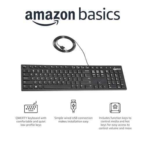 Amazon Basics Wired QWERTY Keyboard, Full-Sized, Black 2