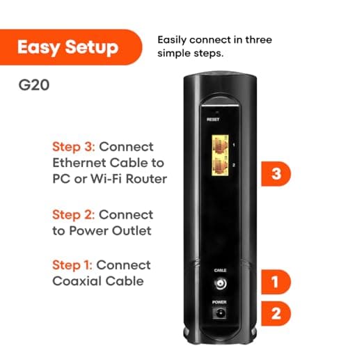 ARRIS (G20) - Cable Modem Router Combo - Fast DOCSIS 3.1 Multi-Gigabit WiFi 6 (AX3000), Approved for Comcast Xfinity, Cox, Spectrum & More, 1.0 Gbps Max Speeds, Next-Generation Upload Optimized 3