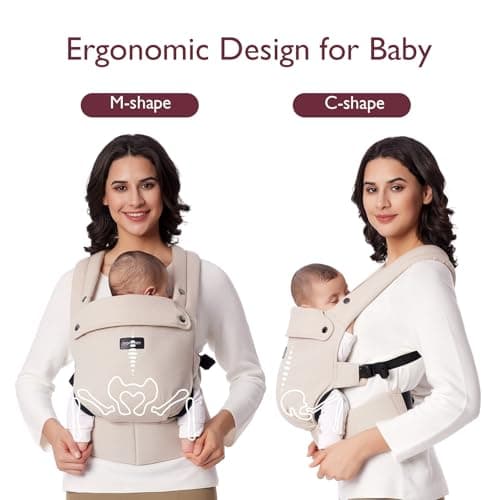 Momcozy Baby Carrier - Ergonomic, Cozy and Lightweight Carrier for 7-44lbs, Effortless to Put On, Ideal for Hands-Free Parenting, Enhanced Lumbar Support, Purehug for Infant to Toddler, Khaki 3