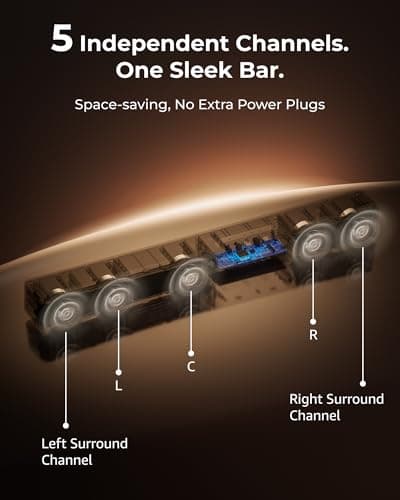 ULTIMEA 5.1CH Surround Sound Bar with Subwoofer, Dolby Atmos, VoiceMX, BassMX, APP, 300W Soundbar for Smart TV, Home Theater Surround Sound System for TV, BT 5.4, Poseidon M60 (2025 Model) 2