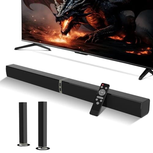 MZEIBO Sound Bar for Smart TV，80W Detachable Bluetooth Soundbar with Powerful Bass, 2-in-1 Home Theater Audio System, ARC/Optical/AUX Connectivity for TV/PC/Laptop/Game Console 2