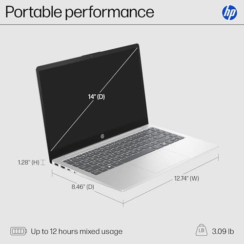 HP 14 inch Laptop, HD Touchscreen Display, AMD Ryzen 5 7520U, 8 GB RAM, 512 GB SSD, AMD Radeon Graphics, Windows 11 Home, Natural Silver, 14-em0499nr 3