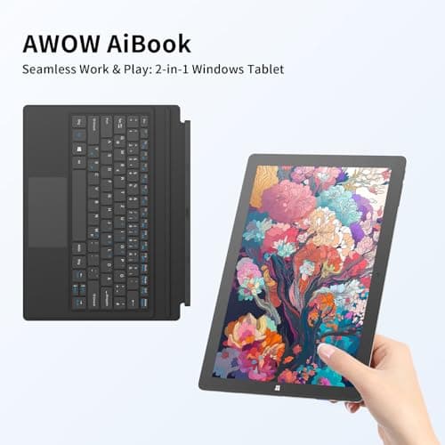 AWOW 10.1" 2-in-1 Windows Tablet with Keyboard, Intel N100 Processor, 12GB DDR5 RAM, 256GB Storage, Detachable Touchscreen Laptop, Windows 11, Dual-Band WiFi, Bluetooth, USB 3.0, HDMI, Dual Cameras 2