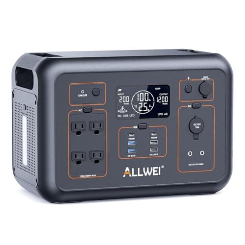 ALLWEI LiFePO4 Portable Power Station 1200W, 1008Wh Solar Generator with UPS Mode, 1.5Hrs Fast Charge, 4 AC Outlet(Surge 2400W), Power Battery Generator for CPAP Camping Outdoor Emergency