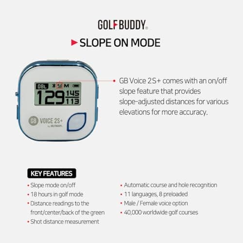 GOLFBUDDY Voice 2S+ Talking GPS Rangefinder, Clip on Hat Golf Navigation, Slope Mode on/Off, 18 Hours Battery Life, Shot Distance Measurement, Preloaded with 40,000 Courses Worldwide (Blue) 2