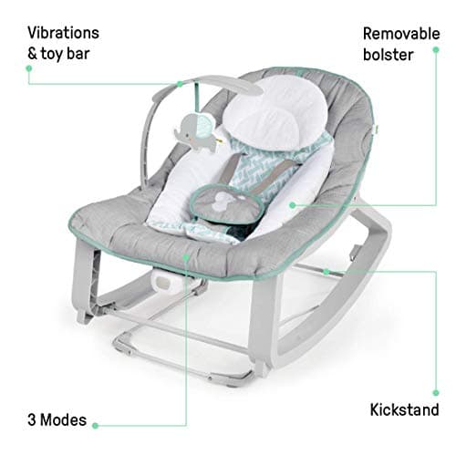 Ingenuity Keep Cozy 3-in-1 Grow with Me Vibrating Baby Bouncer, Seat & Infant to Toddler Rocker, Vibrations & -Toy Bar, 0-30 Months Up to 40 lbs (Weaver) 2