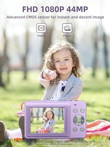 Digital Camera FHD 1080P, Camkory Point and Shoot Digital Cameras with 32GB Card, 16X Zoom, Two Batteries, Lanyard, 44MP Small Camera Gift for Kids Boys Girls Students, Purple 2