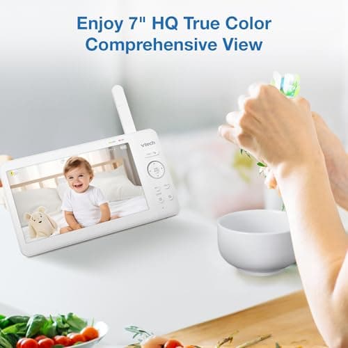 VTech 7" Baby Monitor with IPS Screen, Pan Tilt Zoom Camera, No WiFi Video Baby Monitor with Camera and Audio, Multi-Color Night Light, 2-Way Talk, Lullabies, Advanced HQ Max 3