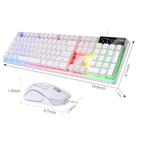Gaming Keyboard and Mouse Combo, K1 RGB LED Backlit Keyboard with 104 Key for PC/Laptop(White) 2