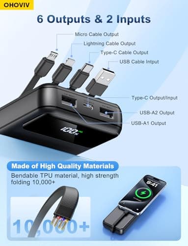 OHOVIV Portable Charger Power Bank 50000mAh Battery Pack, 22.5W Fast Charging PowerBank with Built in Cables,Travel Camping Essential USB-C Portable Phone Charger for iPhone Samsung Pixel Android iPad 4