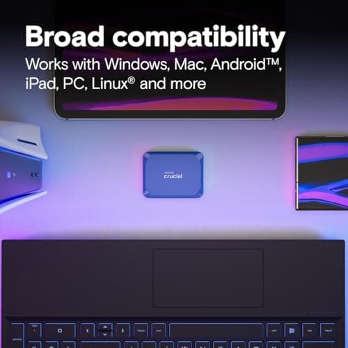 Crucial X10 1TB Portable SSD, Up to 2,100MB/s, USB 3.2 USB-C, External Solid State Drive, Compatible with Windows, Mac & Android, Durable Storage for Games, Photos & Files, Blue - CT1000X10SSD9-02 3