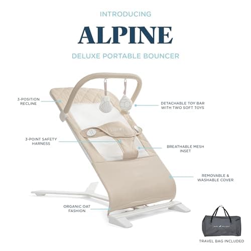 Baby Delight Alpine Deluxe Portable Bouncer, Infant, 0-6 Months, 100% GOTS Certified Cotton Fabrics, Organic Oat 3