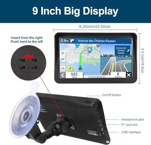 GPS Navigator for Car Truck RV - 9'' Touchscreen Navigation System, 2025 North America Maps Free Lifetime Updates, Turn-by-Turn Voice Guidance, Speed & Red Light Warning, GPS Navigation for All Cars 2