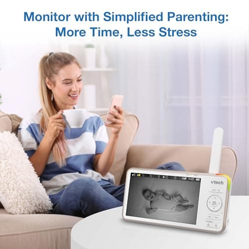 VTech V-Care VC2105 1080p FHD Over-The Crib Mount Smart Baby Monitor 5” 720p LCD Screen,Table Stand,Remote Access,Versatile Placement,Intelligence Detection, Sleep Analysis,18hrs Recording,with WiFi 3