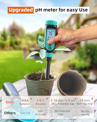 Tadeto Soil pH Tester, High Accuracy Digital pH Meter for Soil, Garden, Water, Plants, Solution and Food, Soil pH Test Kit with Thermometer LCD Display, Calibration Powder and Alloy Protective Cap 5