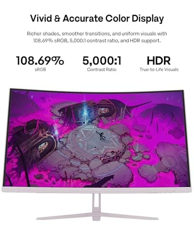 Pixio PXC278 Wave Pink 27 inch 180Hz Refresh Rate QHD 1440p Resolution 1650R Curved Fast VA Panel 1ms GTG Response Time Adaptive Sync HDR Curved Gaming Monitor 4
