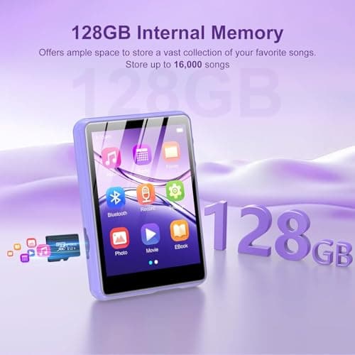 128GB MP3 Player - Music Player with Bluetooth 5.4, 2.4" Portable HiFi MP3 Player with FM Radio, HD Speaker, E-Book,Voice Recorder, Walkman Digital Music Player Earphones Included 3