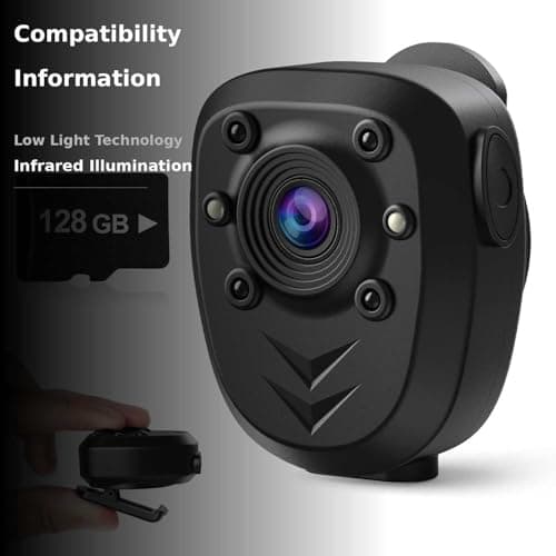 Mini Body Camera Video Recorder Built-in 128GB Memory Card with Night Vision IR & Loop Record HD 1080P, 4-6 HR Battery Life Wearable Police Cam for Home, Outdoor, Law Enforcement, Security Guard 3