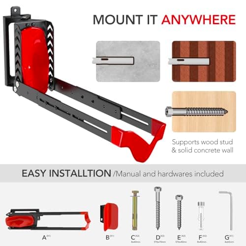 Swivel Bike Rack Wall Mount, Bike Hangers for Garage, Space-Saving Vertical Bike Holder, Holds up to 77 lbs, Bicycle Wall Hanger Storage, No Heavy Lifting Required Indoor Hanging Bike Rack-Red 5