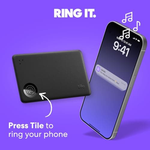 Tile by Life360 Starter Pack - Bluetooth Trackers and Item Finders for Keys, Wallets & More. Both iOS and Android Compatible. Phone Finder. 2-Pack (Black Mate/Slim) 2
