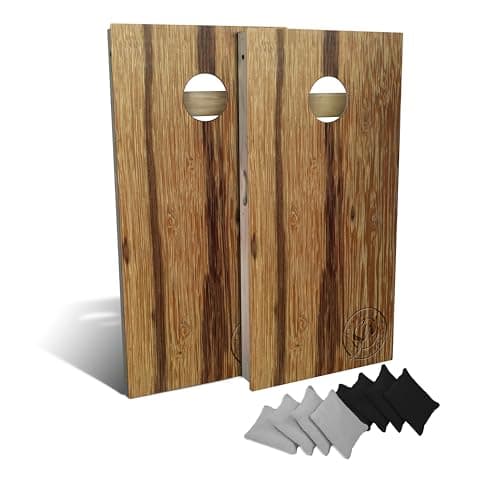 Slick Woody's Professional-Grade Cornhole Boards - 4'x2' Solid Wood Regulation Woodgrain Bean Bag Toss Game with 8 Resin Filled Bags