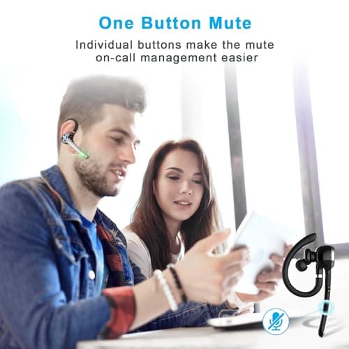 HEIBAS Bluetooth Headset, Wireless Bluetooth Earpiece with 500mAh Charging Case 72 Hours Talking Time Built-in Microphone for iOS Android Cell Phone, V5.1 Hand-Free Headphones for Trucker, Office 5