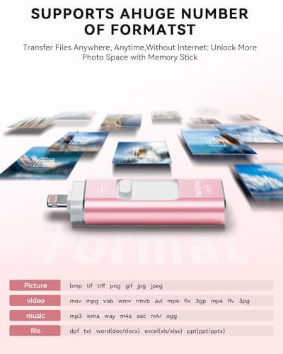 MFi Certified 256GB iPhone Flash Drive, Photo Stick Memory Stick for iPhone iPad, USB Thumb Drive for Photos Videos Transfer & Backup, External Storage Compatible for iPhone/Android/PC/Mac (Pink) 4