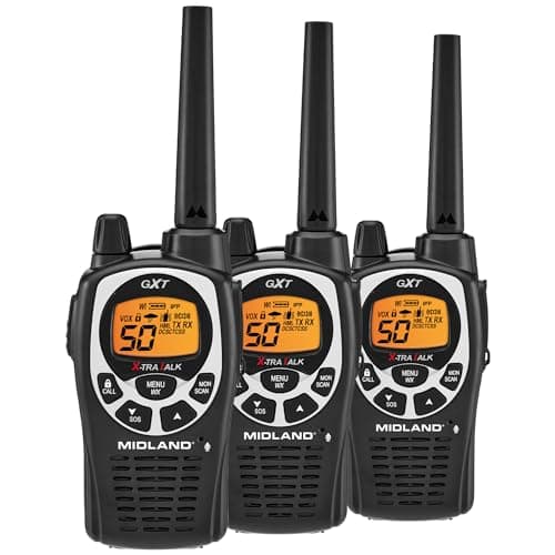 Midland GXT1000X3VP4 GMRS Two-Way Radio (50-Channel, Long Range, 142 Privacy Codes, SOS, NOAA, Rechargeable Nickle Battery, Black/Silver, 3-Pack) 3