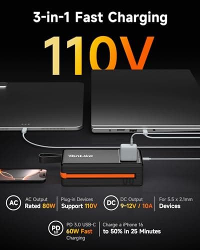 Portable Power Station 99.9Wh Power Bank for Camping Essentials Small Electric Mini Generator Large Lithium Battery with 110V AC Plug in Output 60W Type-C Laptop Home Backup Outdoor Emergency 3