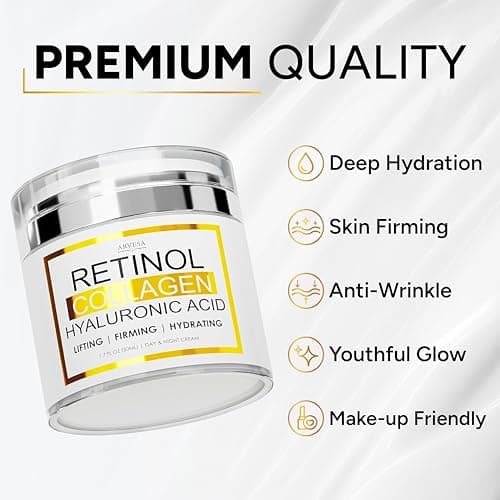 Retinol Cream for Face with Collagen and Hyaluronic Acid - Anti Aging Wrinkle Cream for Women and Men - Day and Night Facial Moisturizer for Tightening and Skin Firming - Crema Hidratante Para la Cara 6