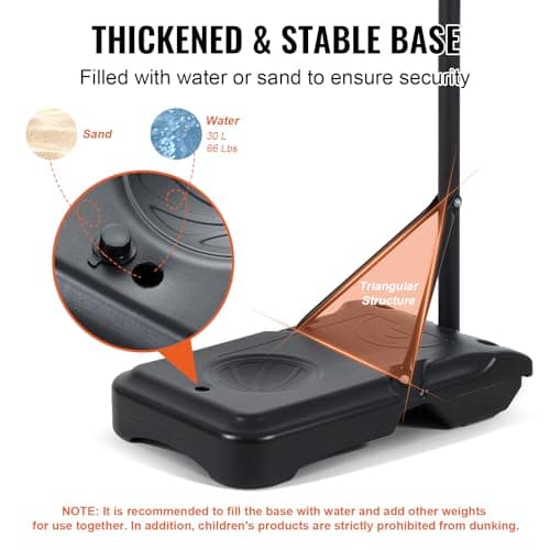 VEVOR Basketball Hoop, 28 inch Basketball Hoops Goal, 5-7 ft Adjustable Height Portable Backboard Hoop, Kids Adults Basketball Court with Wheels, Stand, Fillable Base, Basketball Hoop Outdoor/Indoor 2