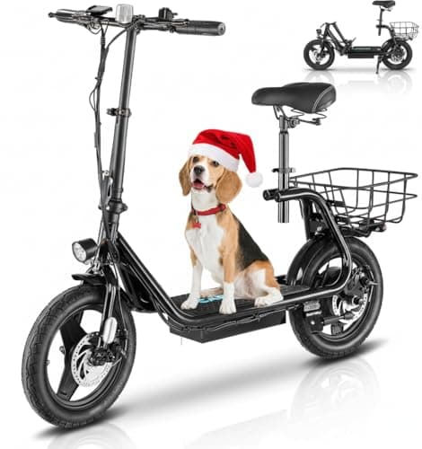 Caroma Peak 500W Electric Scooter with Seat, 20Mph Top Speed &15Miles Max Range, 14" Foldable E Scooter for Commuting with Basket (Black)