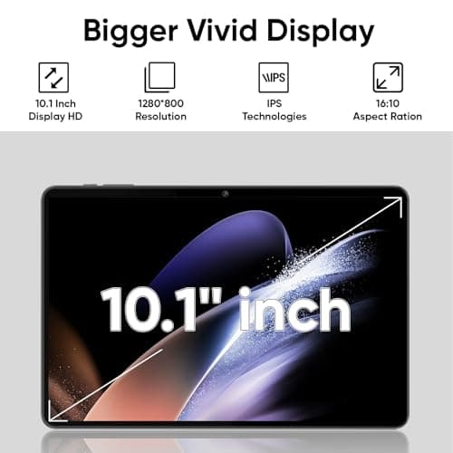 Tablet 10 inch Android 15 Tablets, 3GB RAM 64GB ROM 1TB Expand, Quad-Core Processor, 1280x800 LCD Touch Screen, WiFi 5, Dual Camera, BT5.0, 6000mAh Battery (Black) 4
