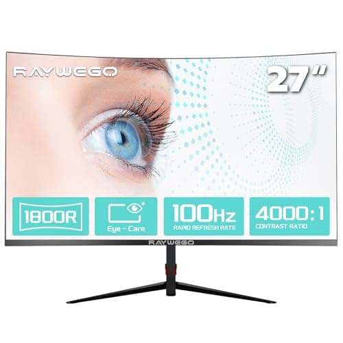Raywego 27 inch 1800R Curved Monitor 100Hz Computer Monitor 1080p Monitor,4000:1 Contrast Ratio,Three-Sided Slim Bezels,Blue Light Filter Tilt & VESA for Home Office Working((DP1.2 & HDMI2.0)